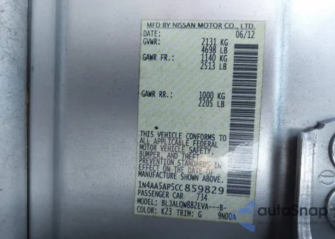 2012 Nissan Maxima 3.5 S from USA, damaged, VIN 1N4AA5AP5CC859829